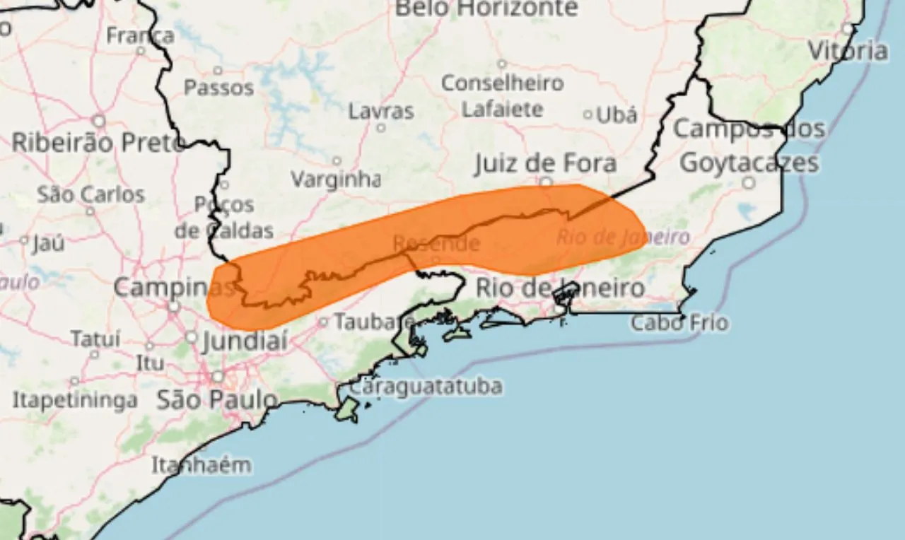 o mapa mostra as áreas em alerta para tempestade